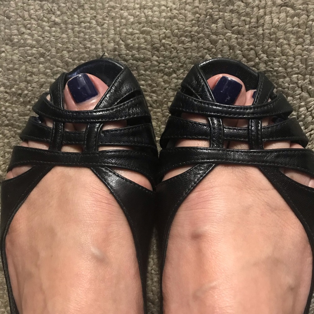 Stuart Weitzman Black Leather Open-Toe Flats - Picture 5 of 5